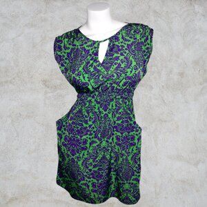 Maude Green and Purple Sleeveless Paisley Dress with Pockets